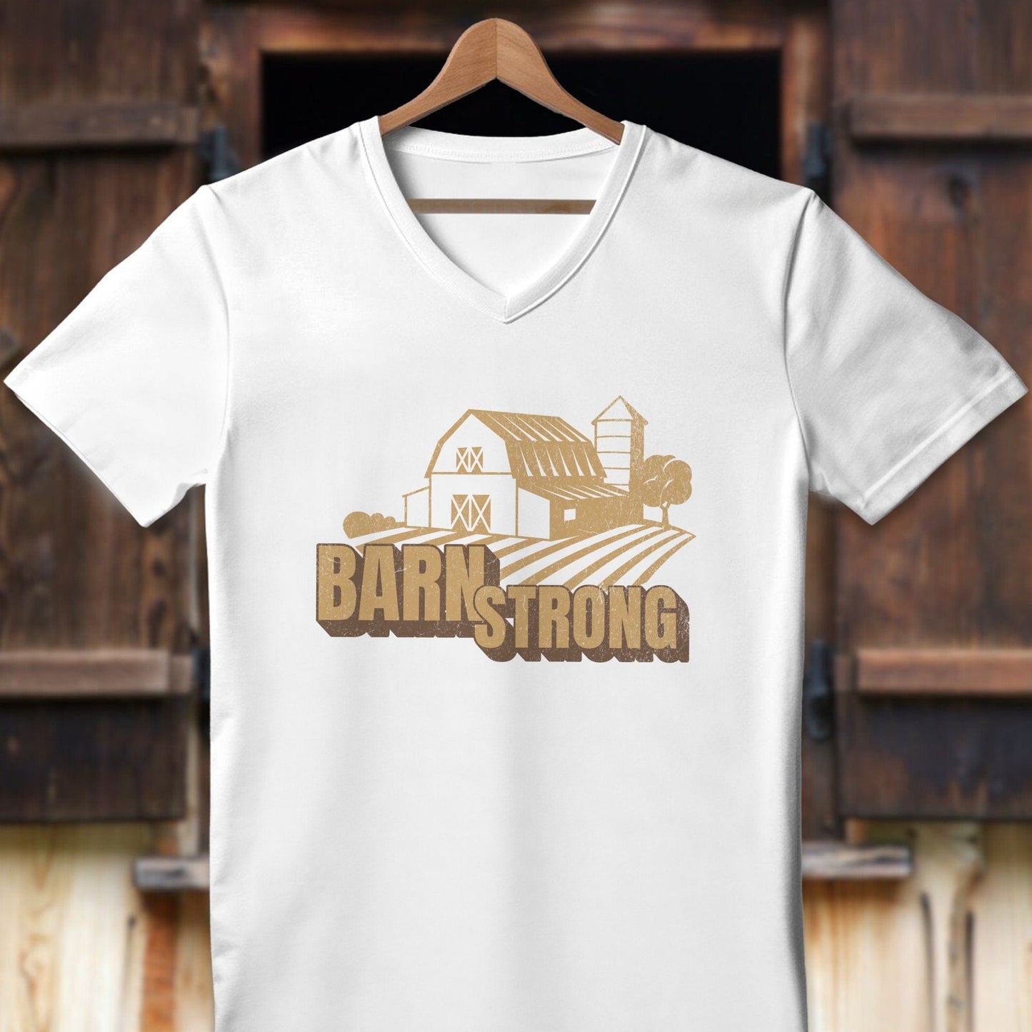 Physical Item Adult V-neck / S / White Barn Strong Shirt