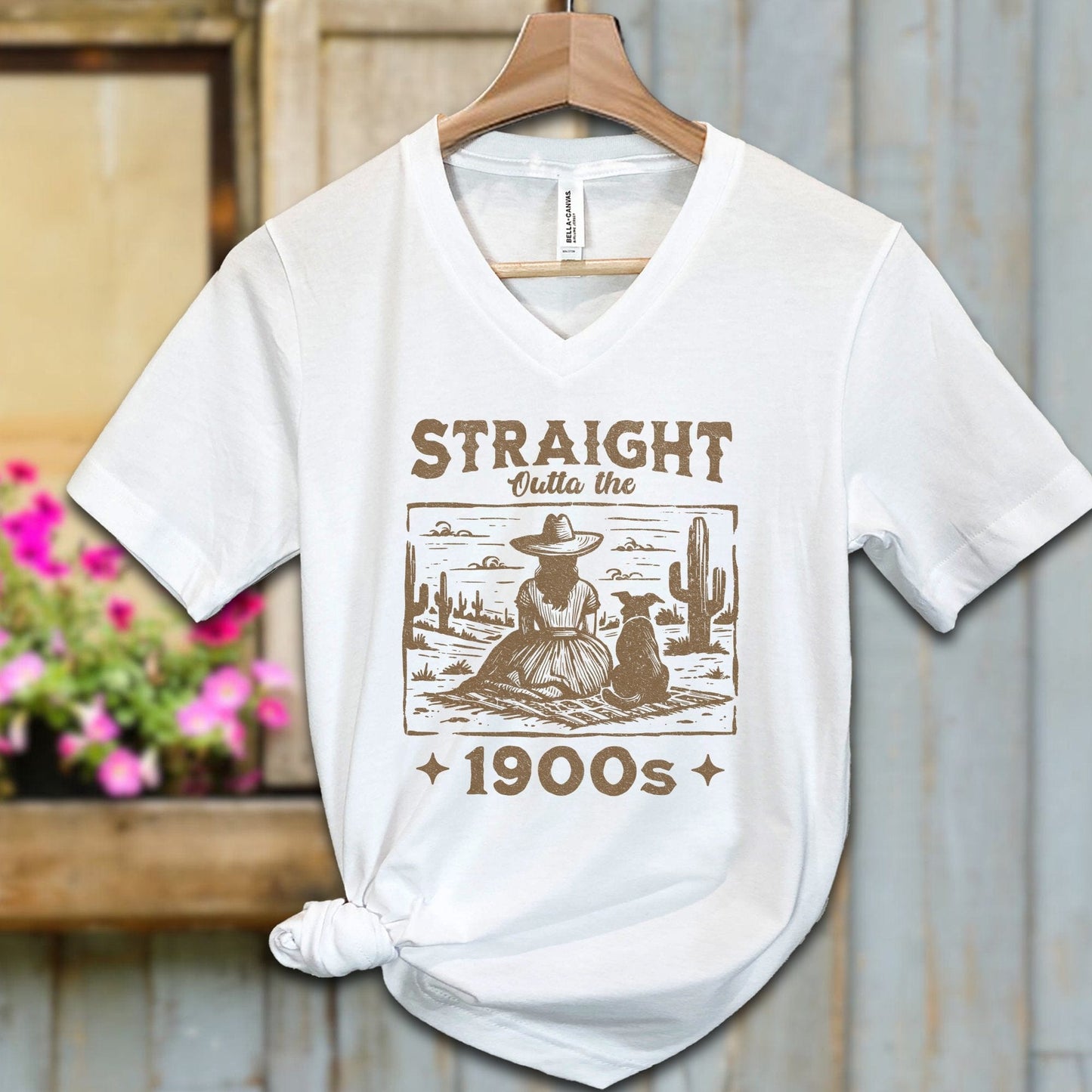 Physical Item Adult V-neck / S / White Straight Outta the 1900s Girl Shirt