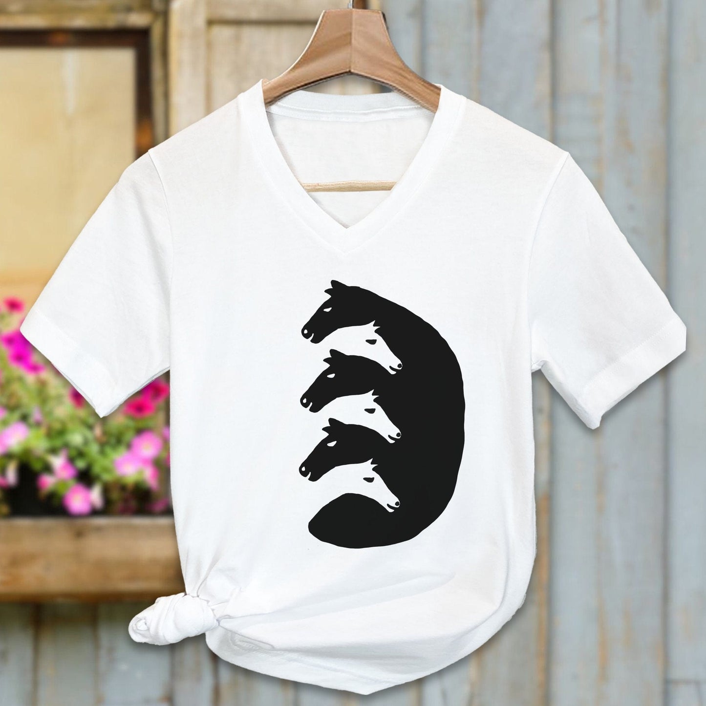 Physical Item Adult V-neck / White / S Interlocking Horse Heads Shirt