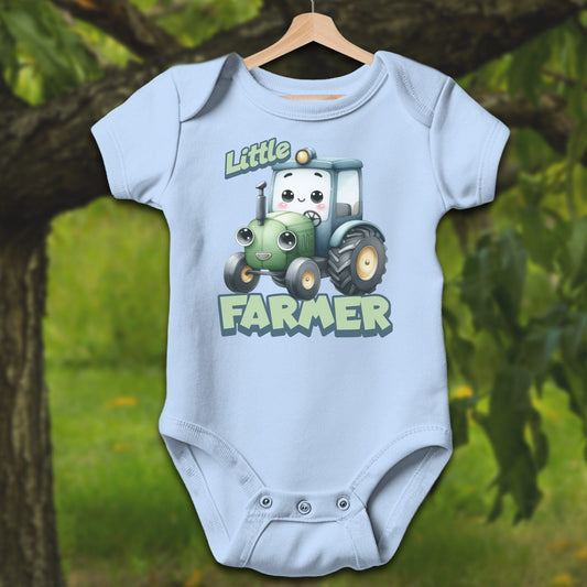 Physical Item Bodysuit Short Sleeve / Light Blue / Newborn Little Farmer Tractor Youth Shirt