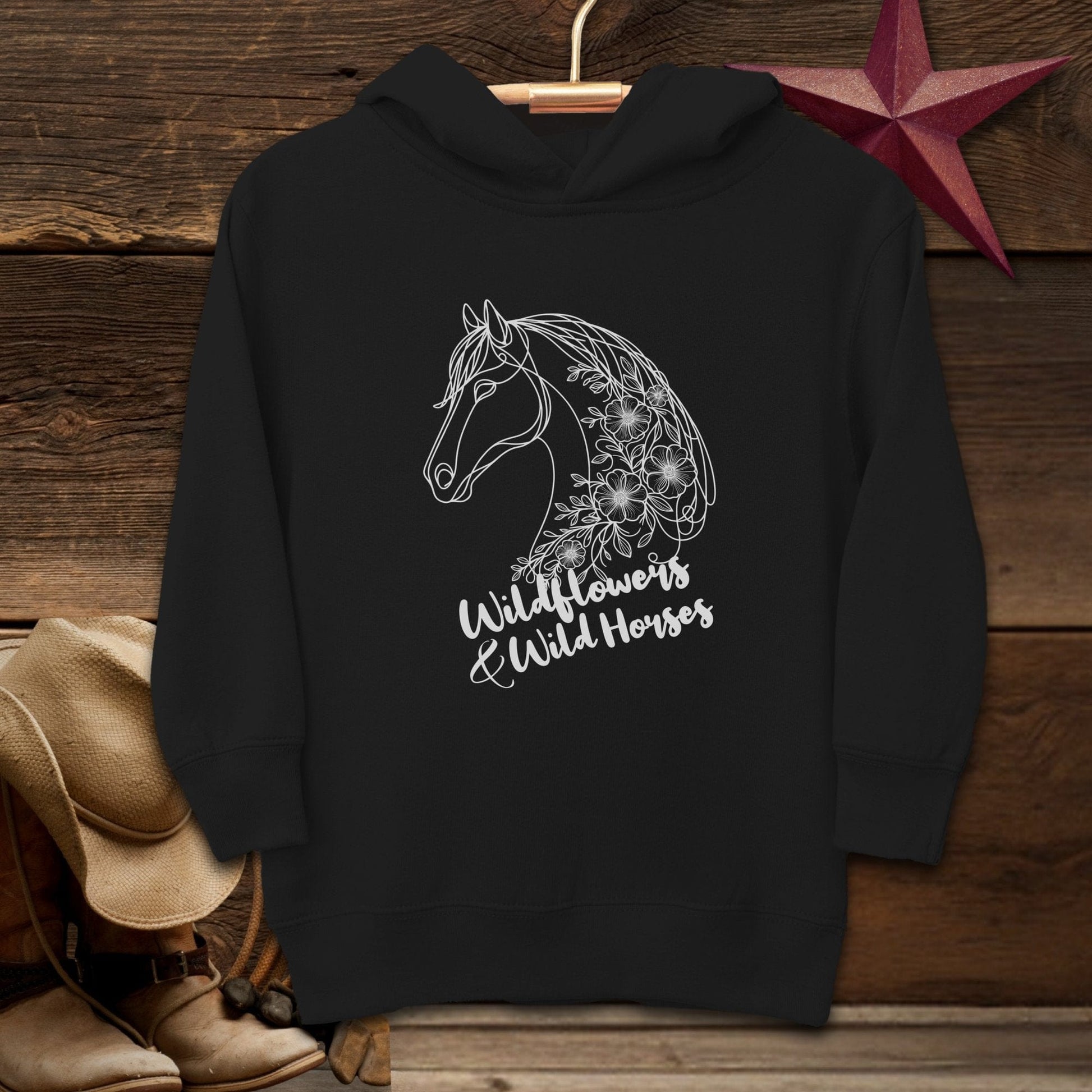 Physical Item Hooded Sweatshirt Toddler / 2T / Black Wildflowers And Wild Horses Youth Shirt