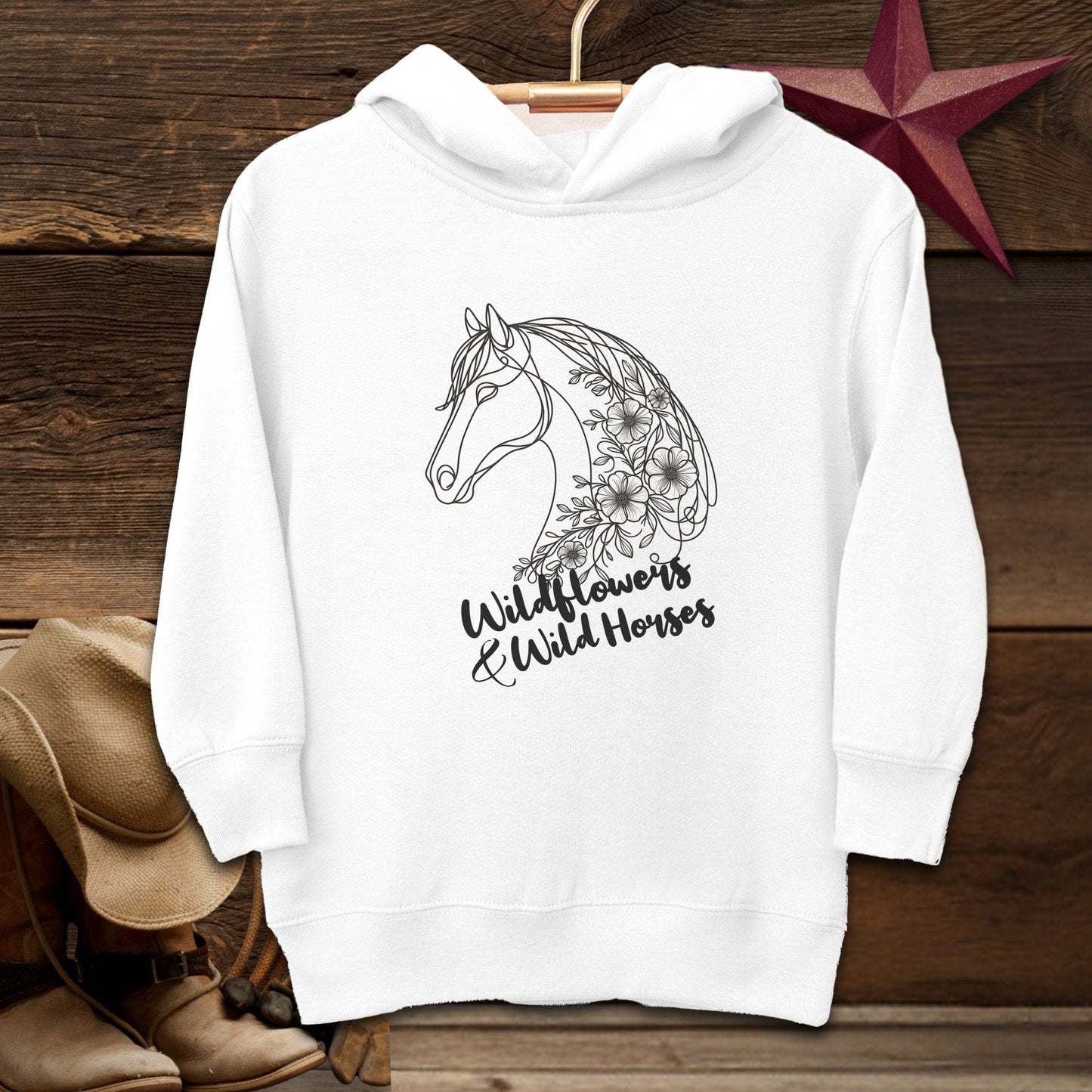 Physical Item Hooded Sweatshirt Toddler / 2T / White Wildflowers And Wild Horses Youth Shirt