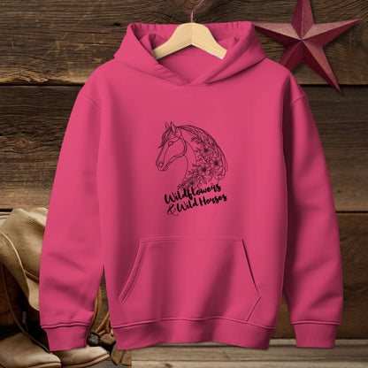 Physical Item Hooded Sweatshirt Youth / S / Heliconia Wildflowers And Wild Horses Youth Shirt