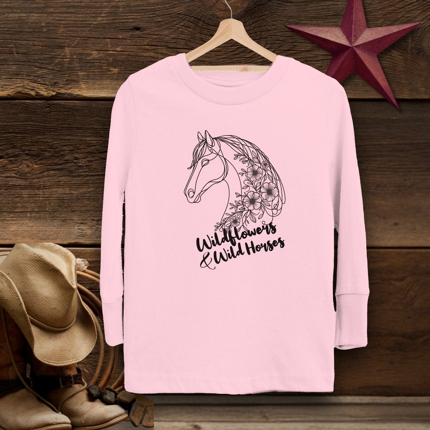 Physical Item Long Sleeve Toddler / 2T / Pink Wildflowers And Wild Horses Youth Shirt