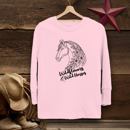 Physical Item Long Sleeve Toddler / 2T / Pink Wildflowers And Wild Horses Youth Shirt