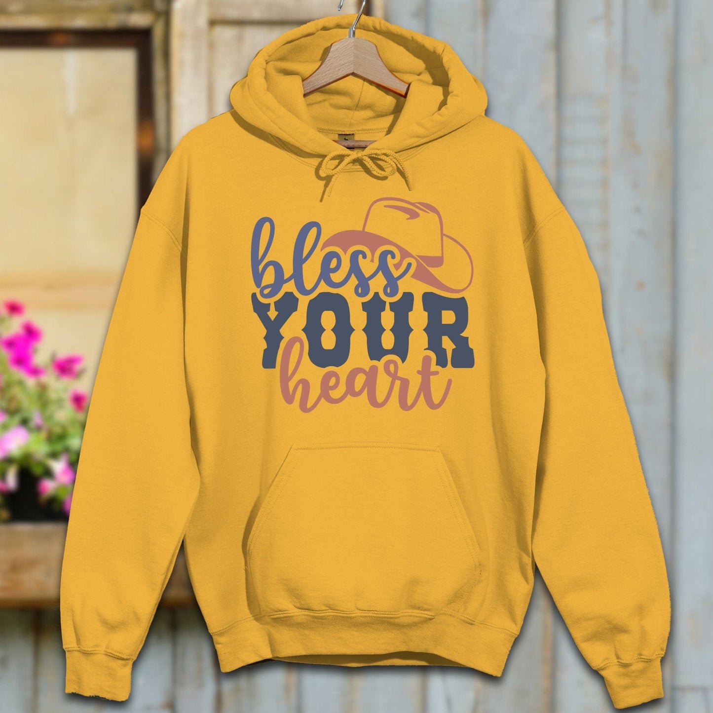 Physical Item S / Gold Bless Your Heart Cowboy Hat Hoodie