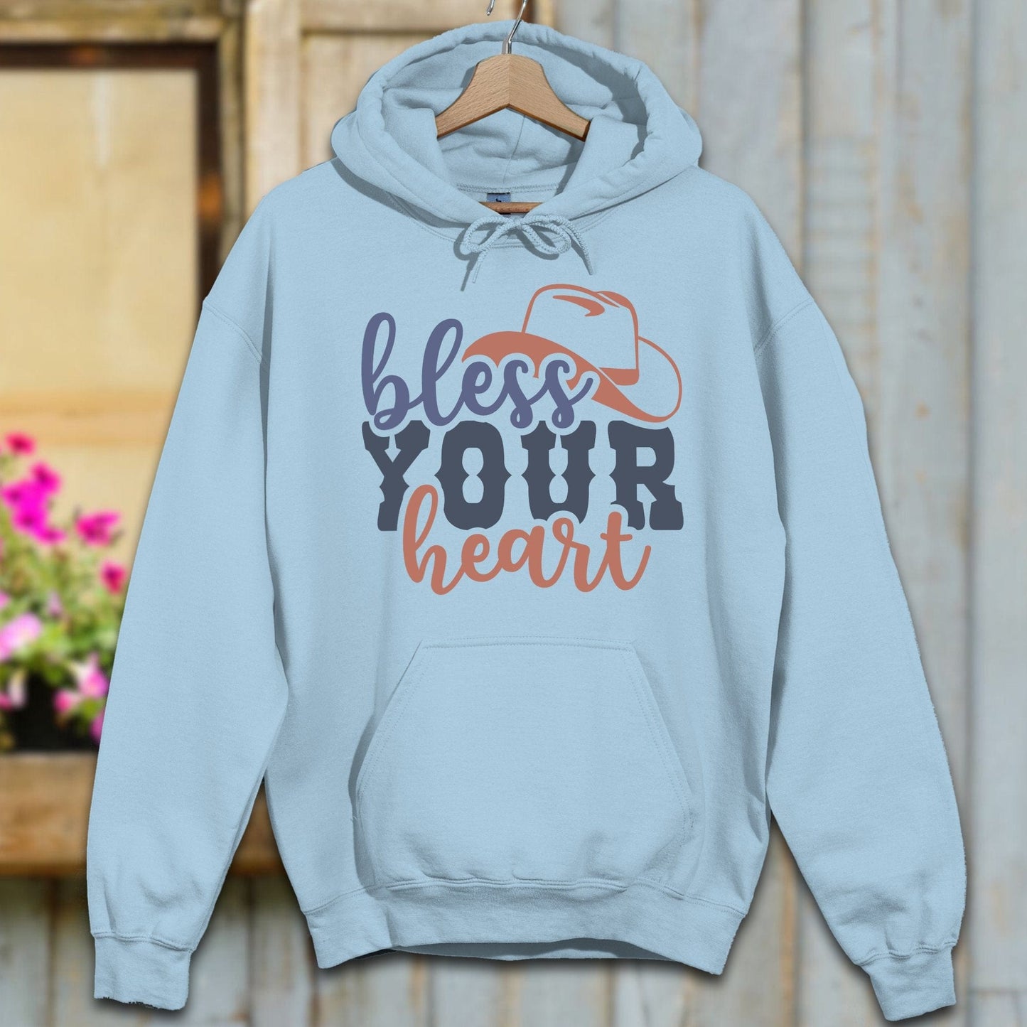 Physical Item S / Light Blue Bless Your Heart Cowboy Hat Hoodie