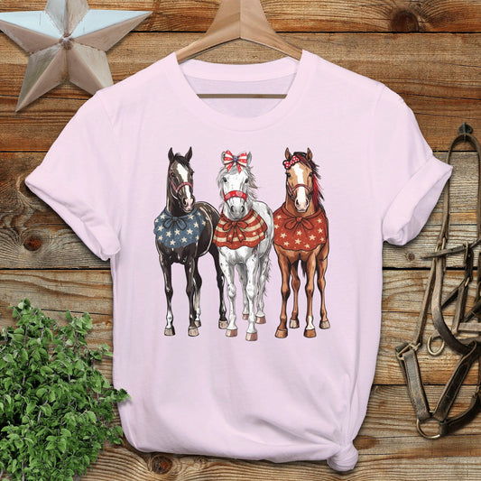 Physical Item S / Light Pink Pretty Patriot Horses T-shirt