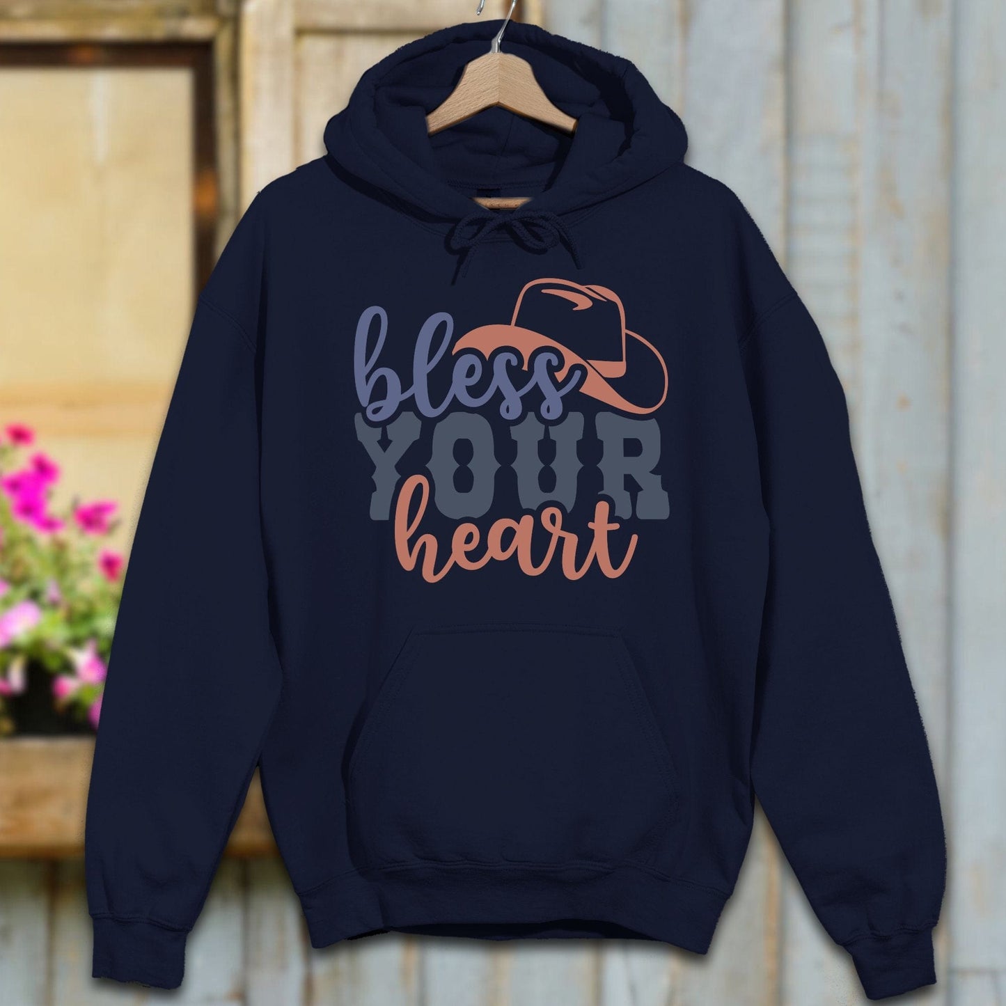 Physical Item S / Navy Bless Your Heart Cowboy Hat Hoodie