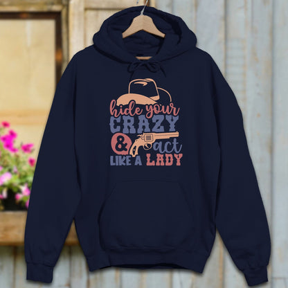 Physical Item S / Navy Hide Your Crazy Act Like A Lady Hoodie