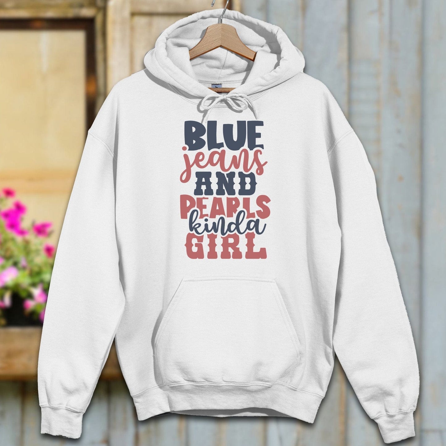 Physical Item S / White Blue Jeans and Pearls Kinda Girl Hoodie