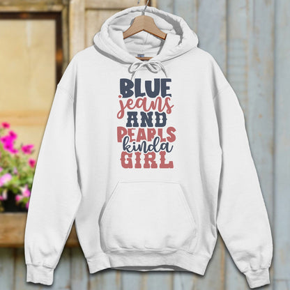 Physical Item S / White Blue Jeans and Pearls Kinda Girl Hoodie