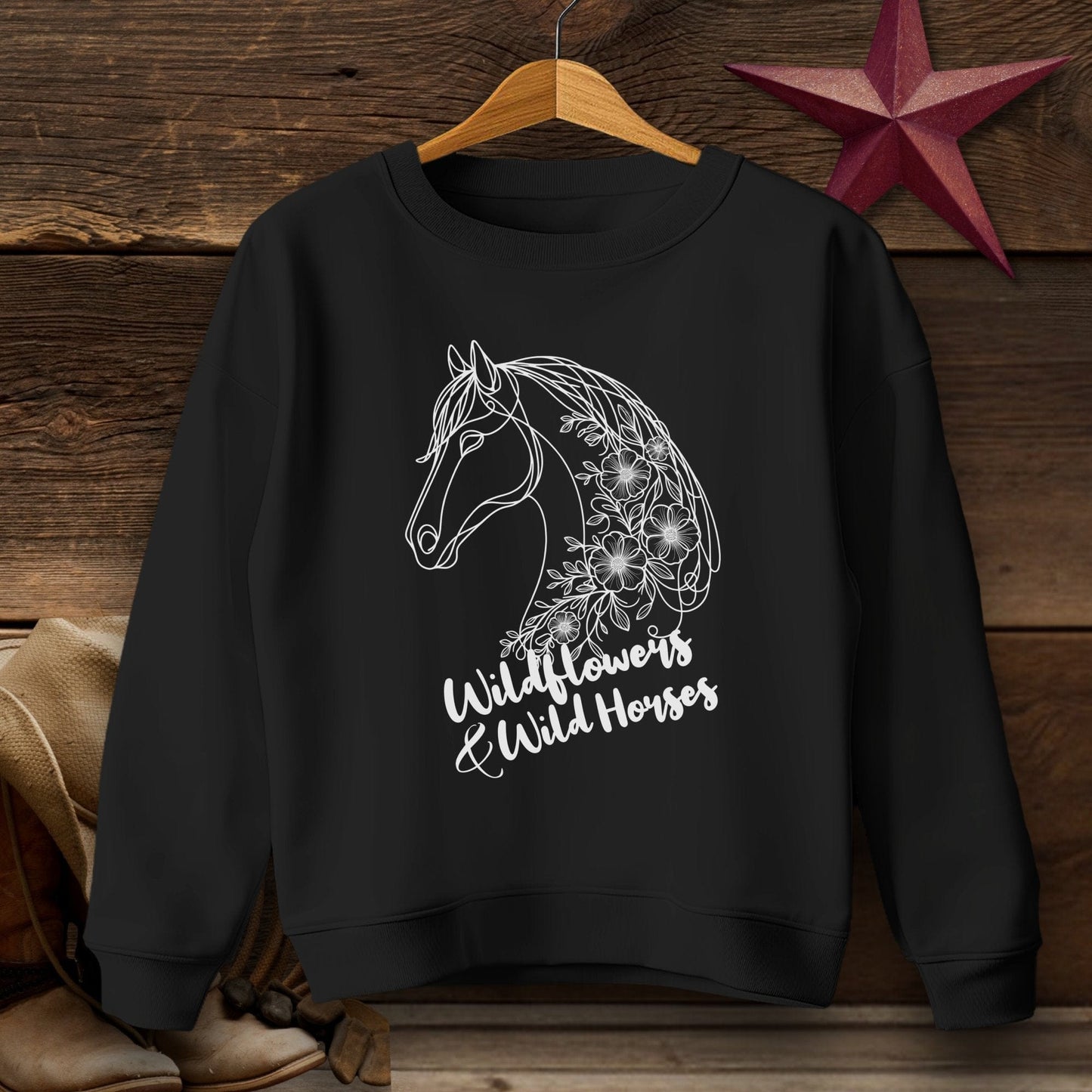 Physical Item Sweatshirt Youth / XS / Black Wildflowers And Wild Horses Youth Shirt