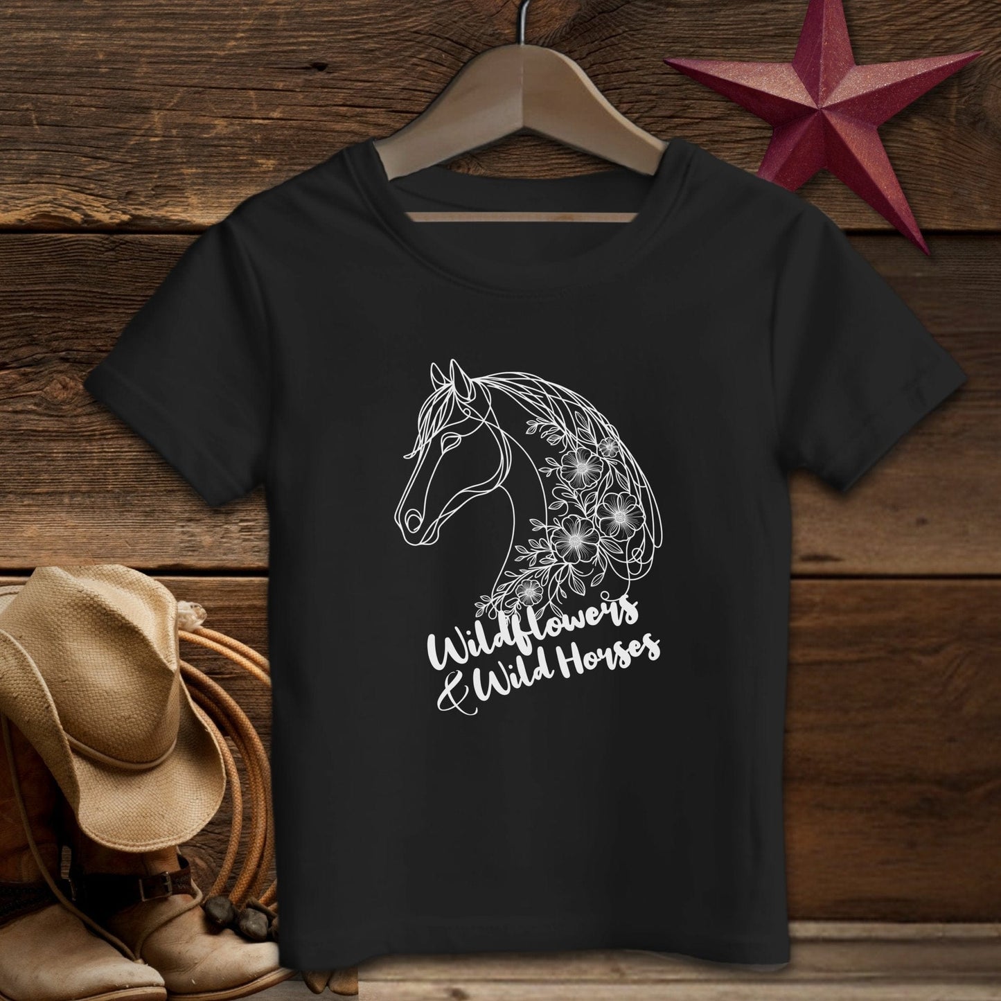 Physical Item T-Shirt Toddler / 2T / Black Wildflowers And Wild Horses Youth Shirt