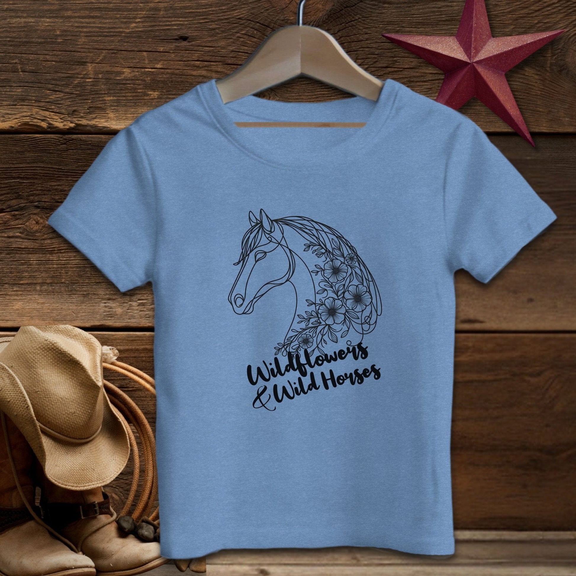 Physical Item T-Shirt Toddler / 2T / Heather Columbia Blue Wildflowers And Wild Horses Youth Shirt