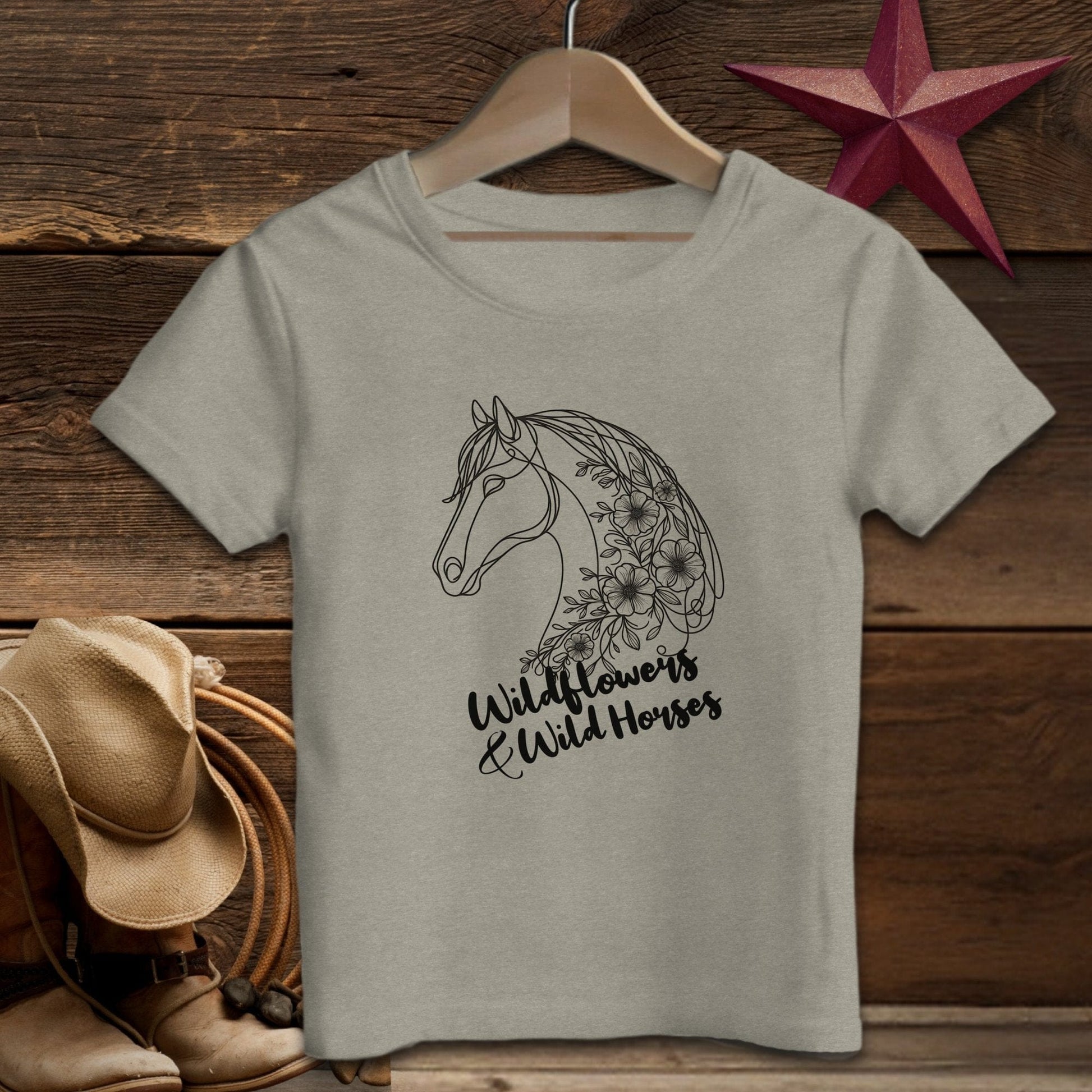 Physical Item T-Shirt Toddler / 2T / Heather Stone Wildflowers And Wild Horses Youth Shirt