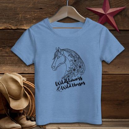 Physical Item T-Shirt Youth / S / Heather Columbia Blue Wildflowers And Wild Horses Youth Shirt