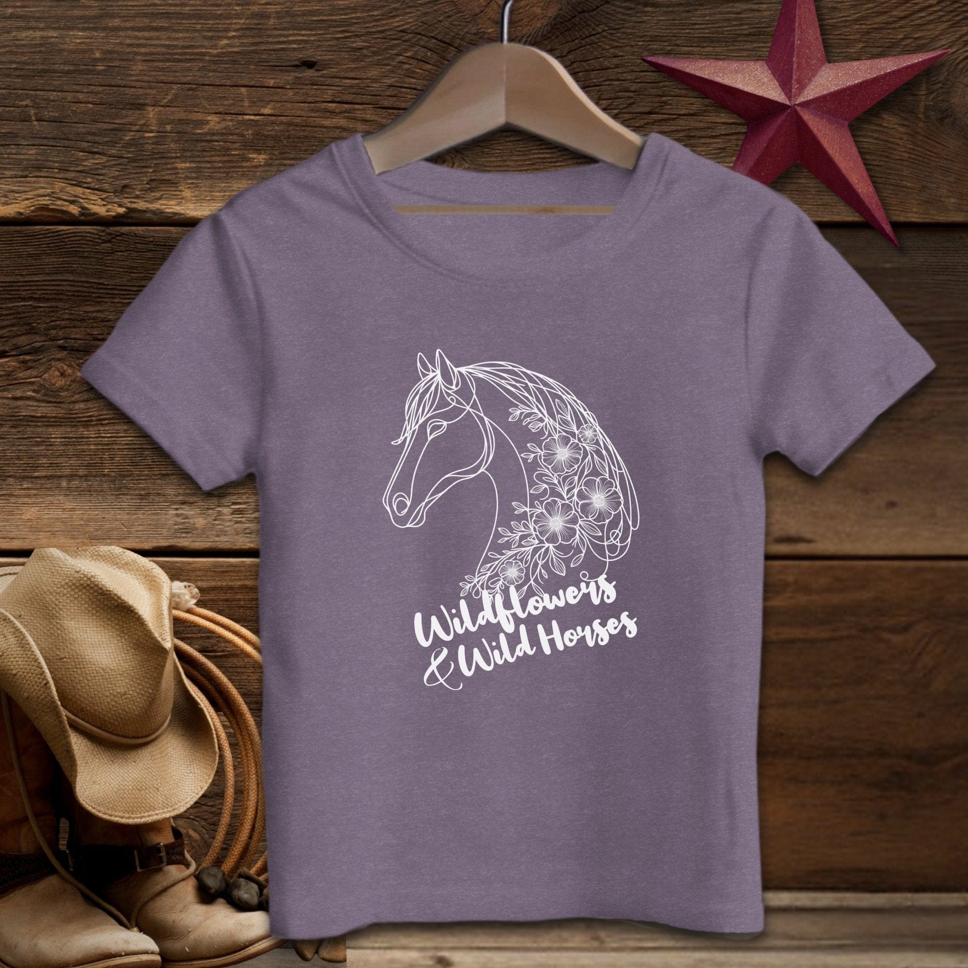 Physical Item T-Shirt Youth / S / Heather Team Purple Wildflowers And Wild Horses Youth Shirt