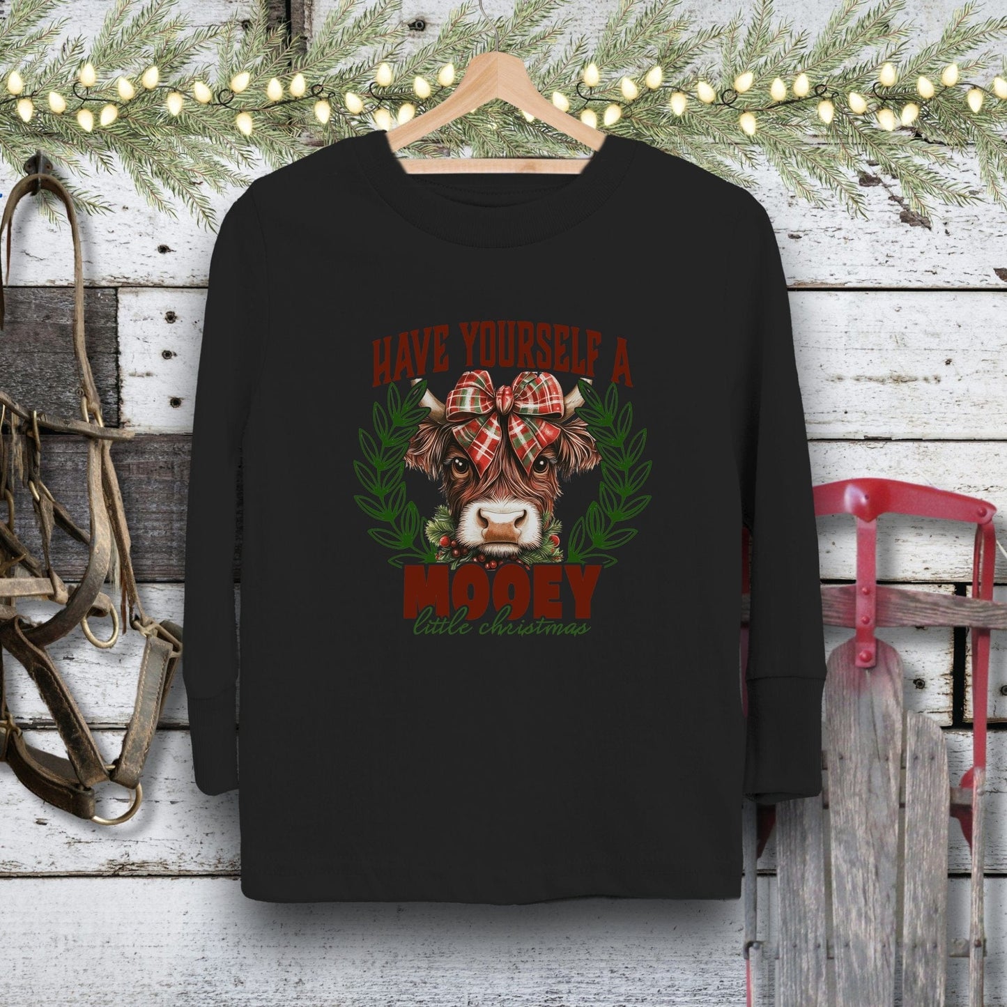 Physical Item Toddler Long Sleeve Tee / 2T / Black Mooey Little Christmas Youth Shirt