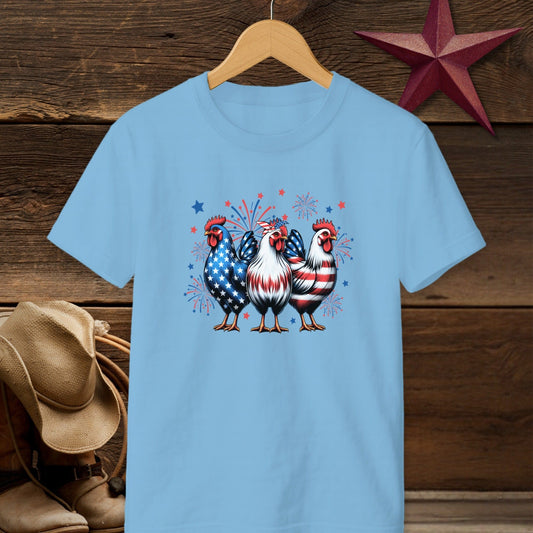 Physical Item XS (2-4) / Light Blue 4th of July Chickens T-shirt (Youth)