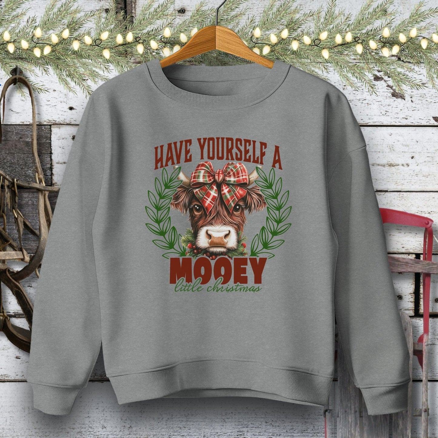 Physical Item Youth Sweatshirt / S / Graphite Heather Mooey Little Christmas Youth Shirt