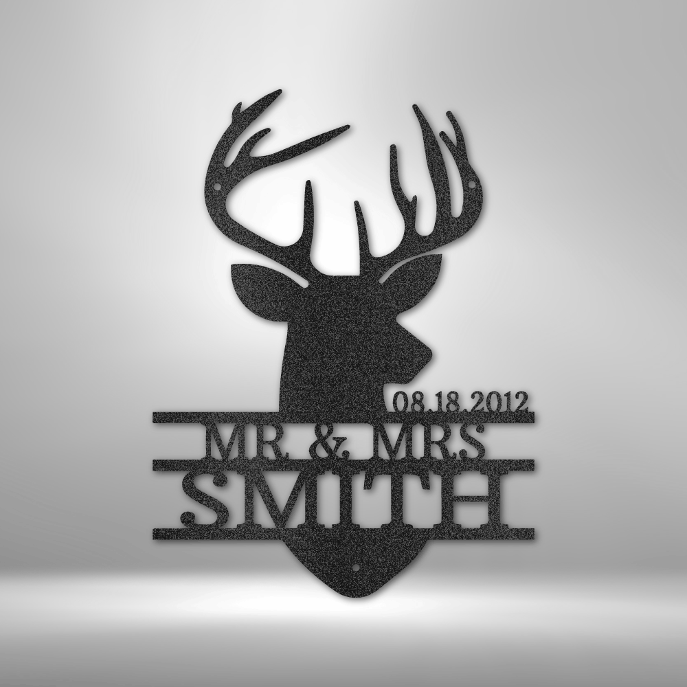 Steel Sign Black / 12" Custom Couples Deer Head Metal Art Sign