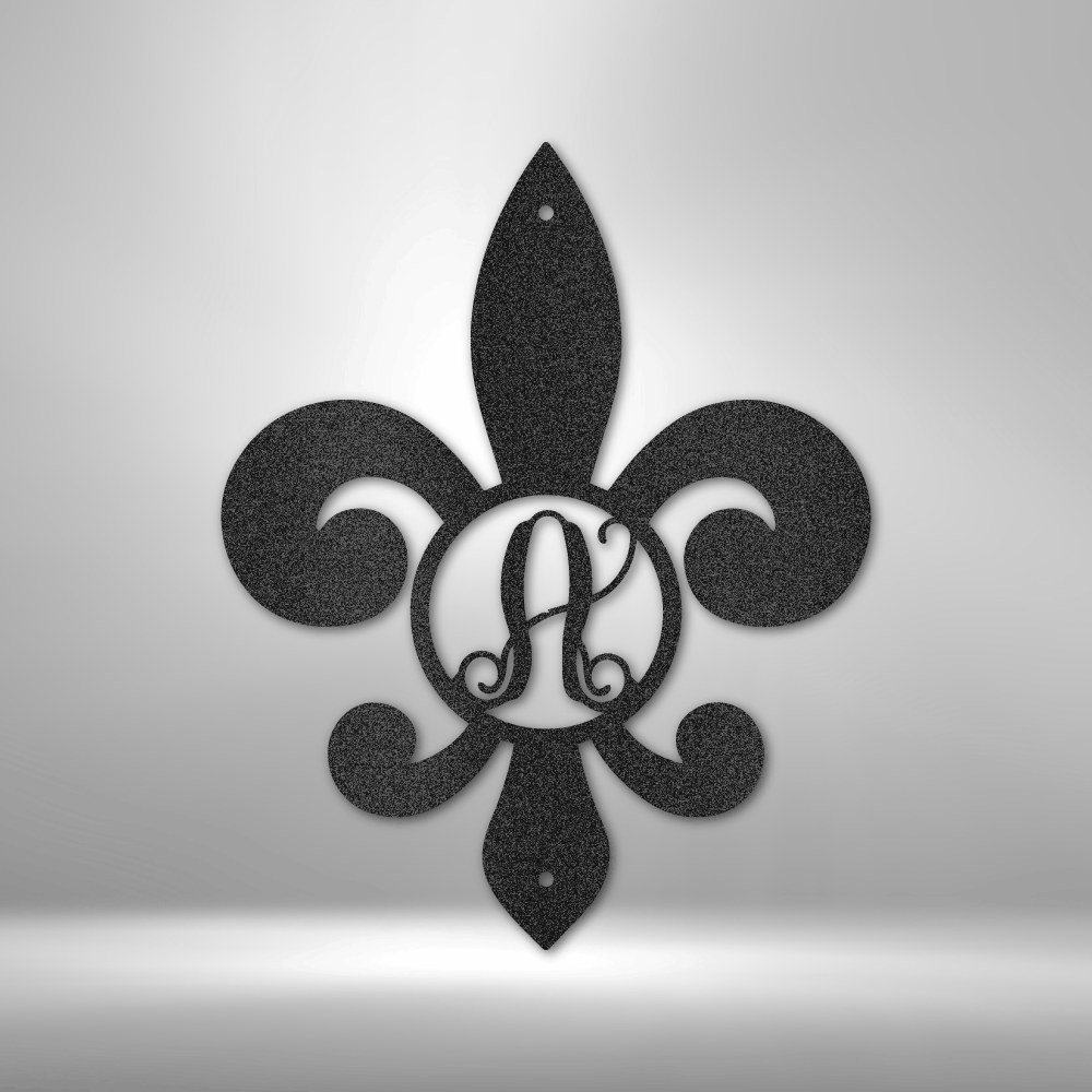 Steel Sign Black / 12" Custom Fleur De Lis Initial Metal Art Sign