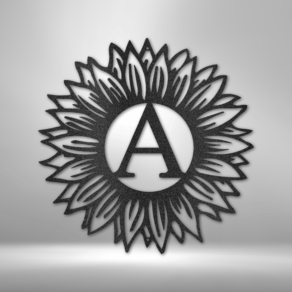 Steel Sign Black / 12" Custom Sunflower Initial Metal Art Sign