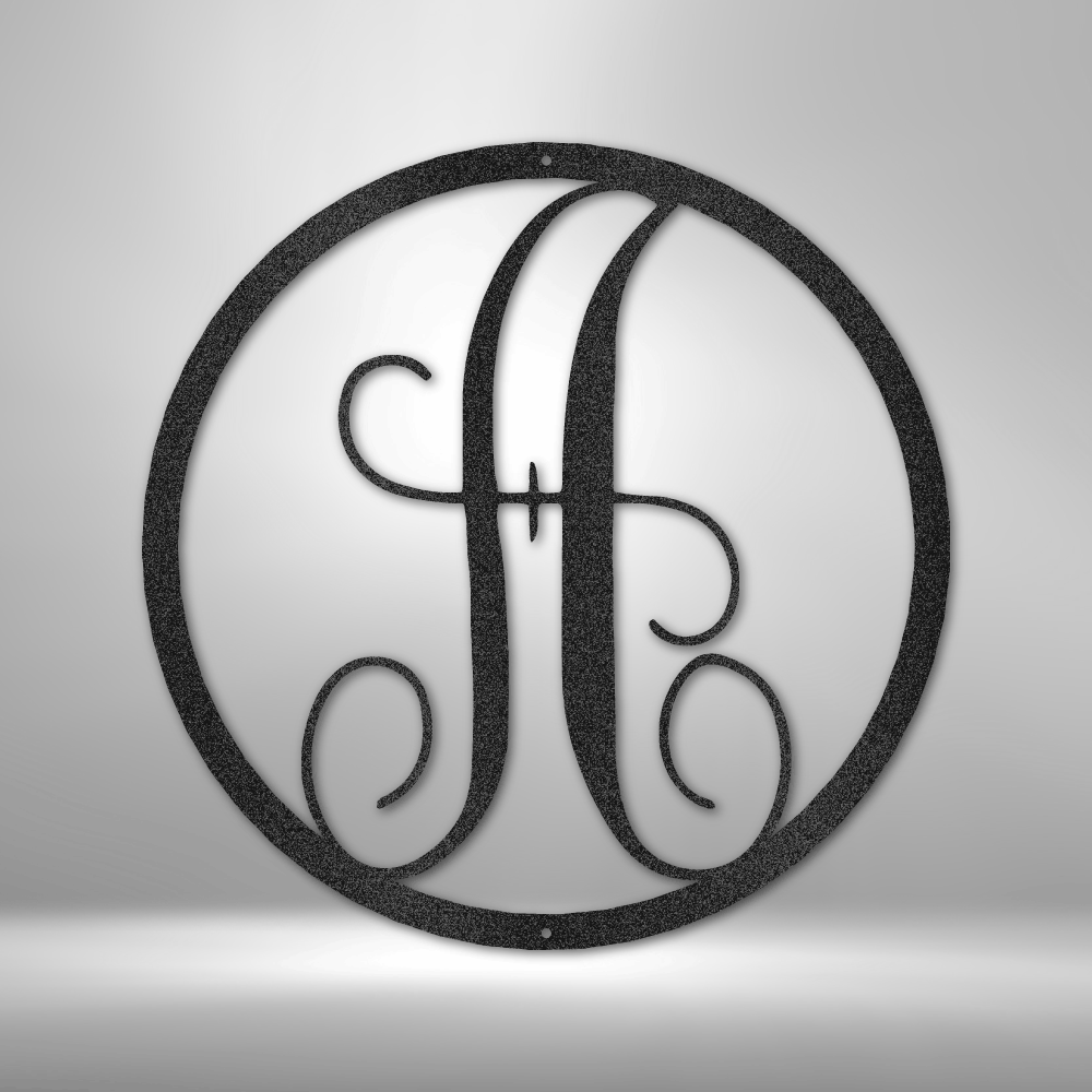 Steel Sign Black / 12" Fancy Initial Circle Metal Art Sign