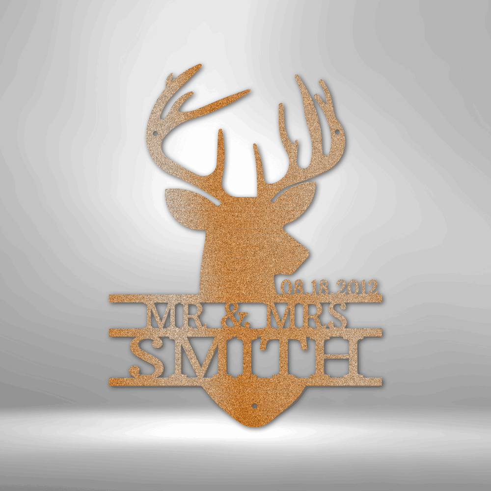 Steel Sign Copper / 12" Custom Couples Deer Head Metal Art Sign