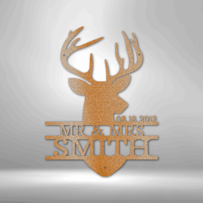 Steel Sign Copper / 12" Custom Couples Deer Head Metal Art Sign