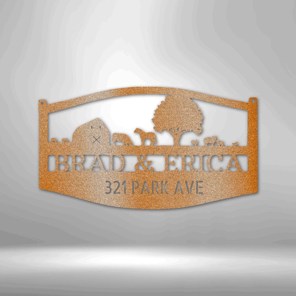 Steel Sign Copper / 12" Custom Farm Scene Metal Art Sign