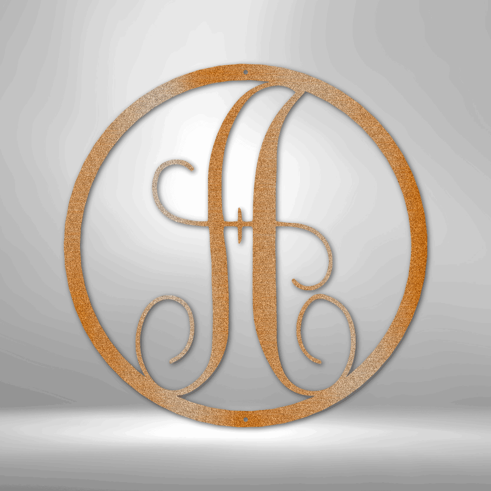 Steel Sign Copper / 12" Fancy Initial Circle Metal Art Sign