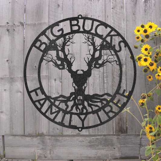 Steel Sign Custom Deer Skull and Tree Metal Art Sign