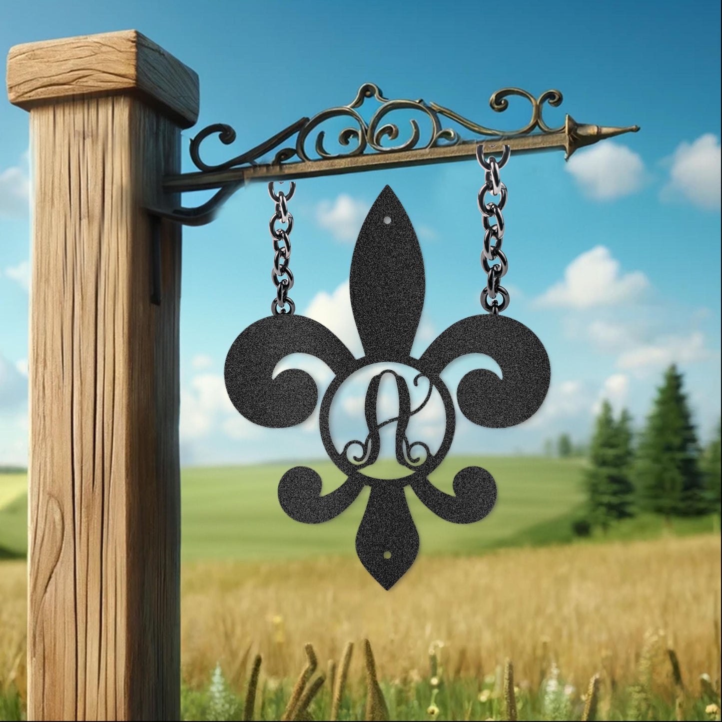 Steel Sign Custom Fleur De Lis Initial Metal Art Sign