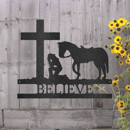 Steel Sign Custom Kneeling Cowgirl Metal Art Sign