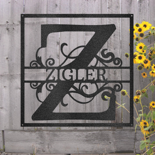 Steel Sign Custom Split Initial Square Metal Art Sign