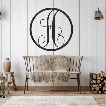 Steel Sign Fancy Initial Circle Metal Art Sign