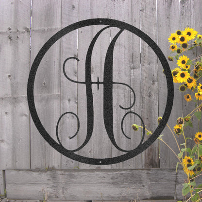 Steel Sign Fancy Initial Circle Metal Art Sign