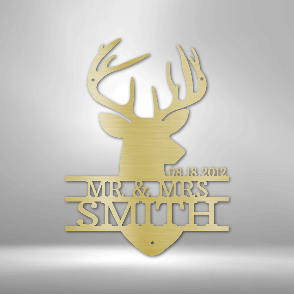 Steel Sign Gold / 12" Custom Couples Deer Head Metal Art Sign