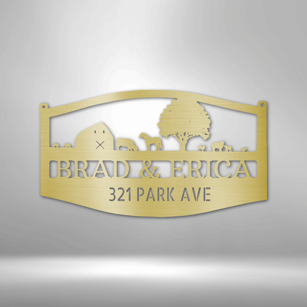 Steel Sign Gold / 12" Custom Farm Scene Metal Art Sign