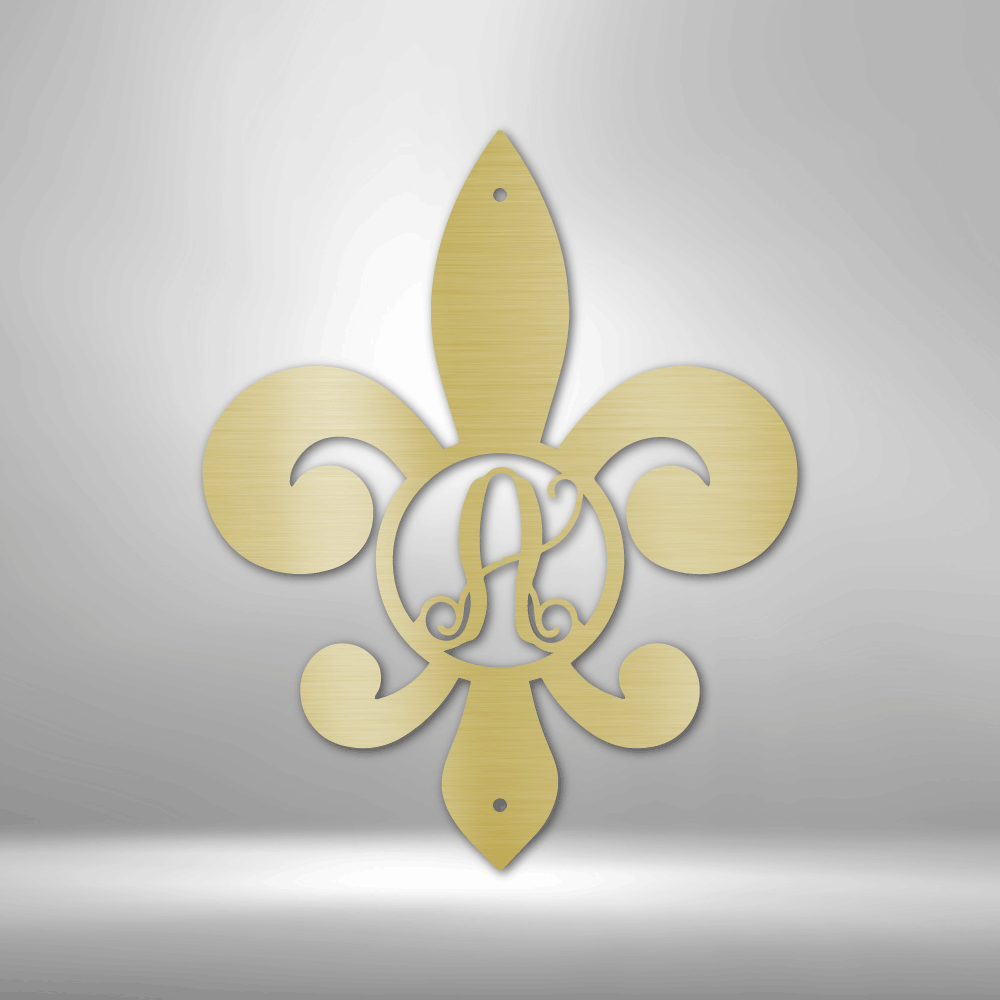 Steel Sign Gold / 12" Custom Fleur De Lis Initial Metal Art Sign