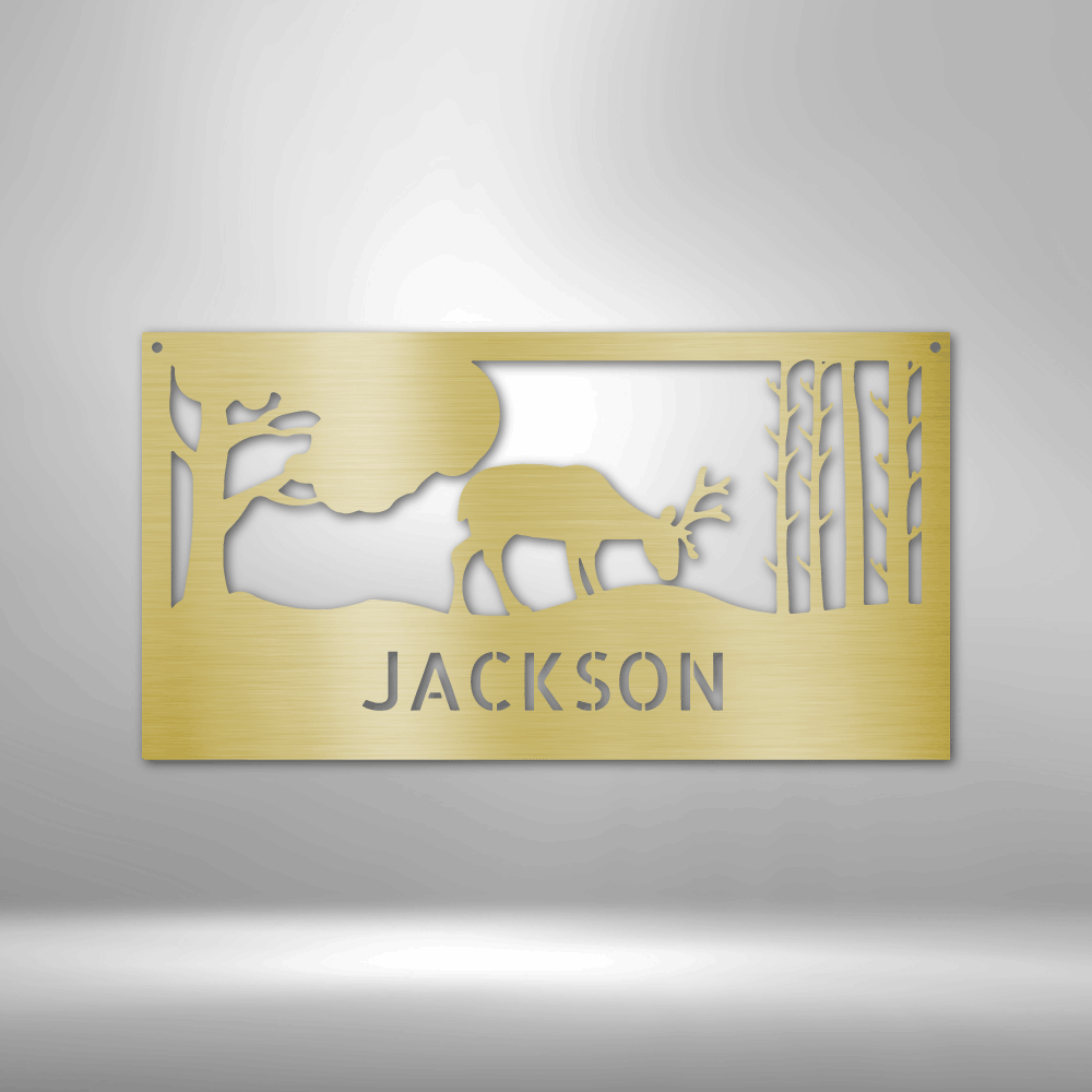 Steel Sign Gold / 12" Custom Grazing Deer Metal Art Sign