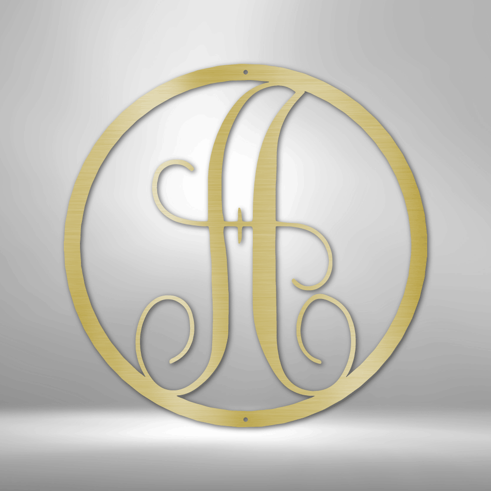 Steel Sign Gold / 12" Fancy Initial Circle Metal Art Sign