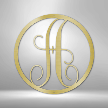 Steel Sign Gold / 12" Fancy Initial Circle Metal Art Sign