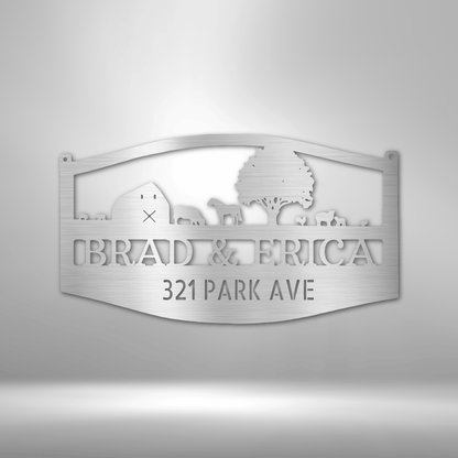 Steel Sign Silver / 12" Custom Farm Scene Metal Art Sign