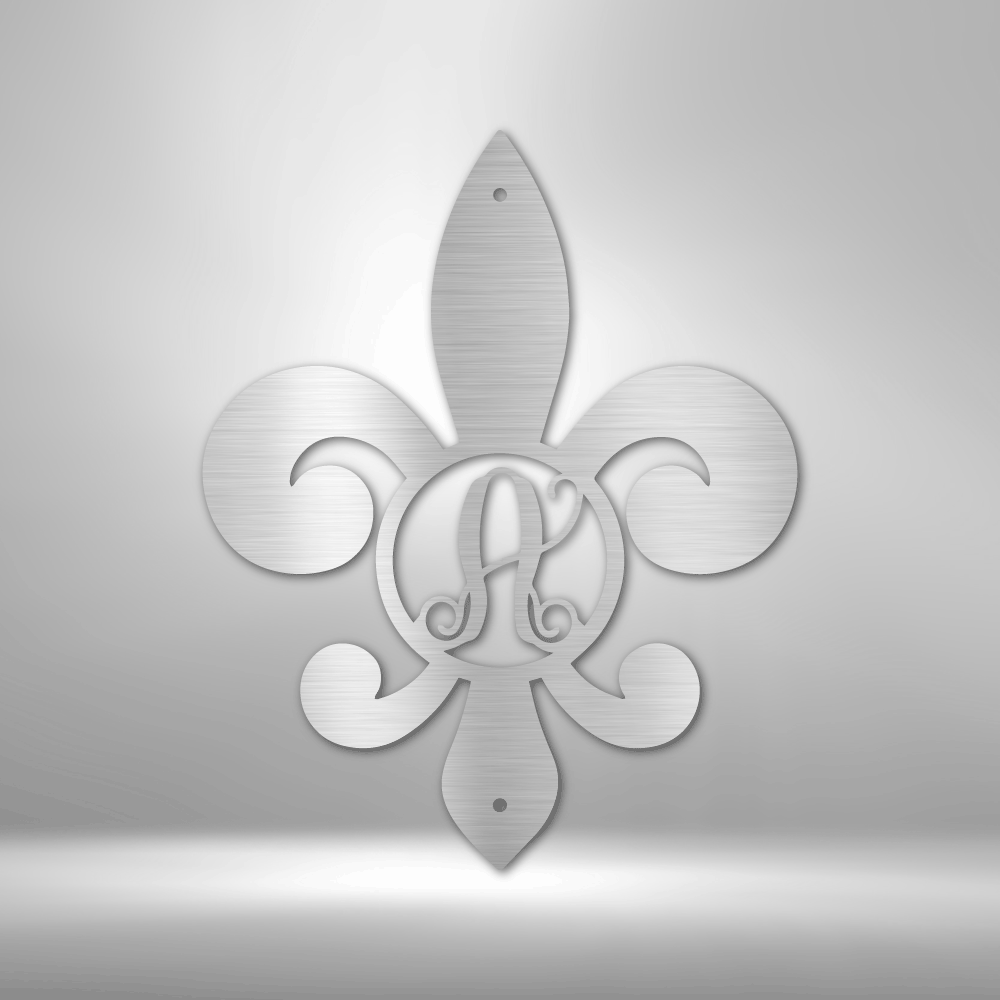 Steel Sign Silver / 12" Custom Fleur De Lis Initial Metal Art Sign