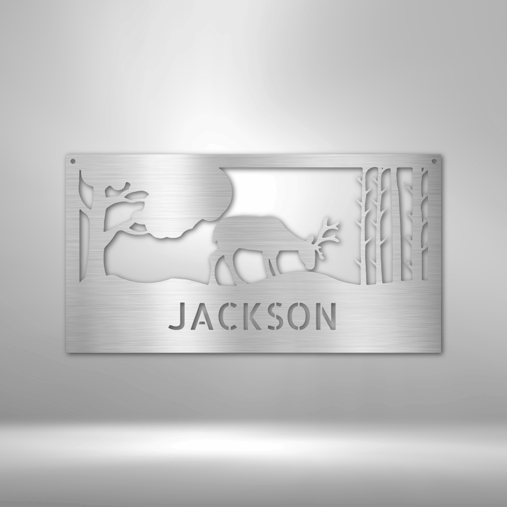 Steel Sign Silver / 12" Custom Grazing Deer Metal Art Sign