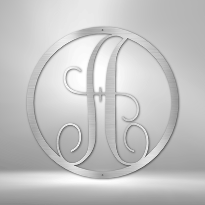 Steel Sign Silver / 12" Fancy Initial Circle Metal Art Sign