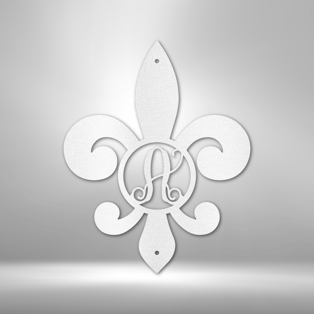 Steel Sign White / 12" Custom Fleur De Lis Initial Metal Art Sign